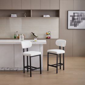 Bar Stools Set of 2, 26 inch Modern Upholstered Fabric Counter Height Barstools