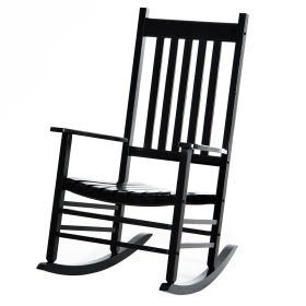 Wooden Outdoor Rocking Chair with Armrests, High Back for Garden, Patio, Balcony, Porch, Black