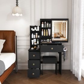 Modern Vanity Desk ,featuring 3 modes of LED lighting with adjustable brightness , with 4 drawers and multiple open storage shelves