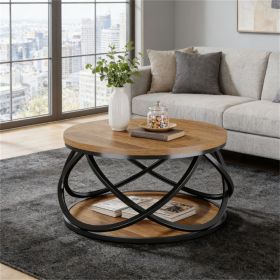 Round coffee table, center table, tea table, sofa table, dining table, with storage rack