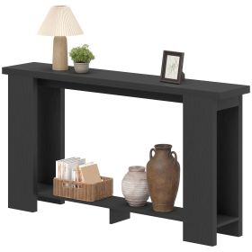 Farmhouse Console Table, 63" Narrow Entryway Table with Thickened Tabletop for Living Room, Hallway, Distressed Black