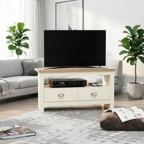 Corner TV Stand up to 50' with Drawers And Open Storage Compartmen White Entertainment Center TV Console Table