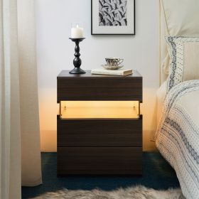 LED Nightstands 3 Drawer Dresser for Bedroom End Table with Acrylic Board LED Bedside Tables (Walnut)