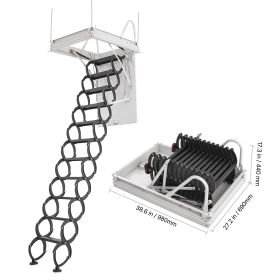 Attic Ladder, 660LBS/299.4KG Capacity, Fits 8.5 to 9.4 ft Ceiling Height and 39.4 x 27.5 inch Opening Size