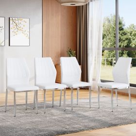 Set of 4 Silver - and - White Dining Chairs,37 inches High: Ergonomic PU Backrest, Combines Comfort and Style.Perfectly blends comfort and elegan