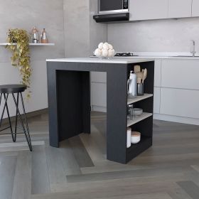 Kitchen Island Doyle, Three Side Shelves, Black / Ibiza Marble Color Finish