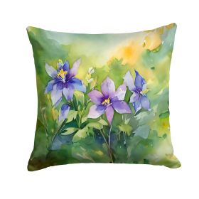 Colorado Rocky Mountain Columbine in Watercolor Throw Pillow Machine Washable, Indoor Outdoor Decorative Pillow for Couch, Bed or Patio, 14Hx14W