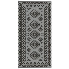 Reversible Outdoor Rug, Waterproof Plastic Straw With Carry Bag, 9 X 18, Black & Gray Rhombus Patchwork (Option: Gray)