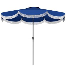 9FT Patio Umbrella,Outdoor Market Umbrella With Crank, 8 Ribs, Push Button Tilt, Vented Patio Table Umbrella For Deck Backyard Lawn, Navy Blue (Option: Navy blue)
