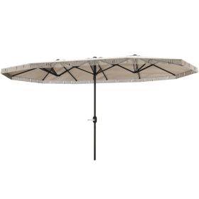 15ft Rectangle Patio Umbrella Extra Large Outdoor Umbrella With Fringe And Crank Handle, Cream White (Option: Cream White)
