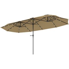 Double-Sided Market Umbrella, Large Patio Umbrella With Solar Lights, Crank Handle For Garden, Pool, Yard, Khaki (Option: Khaki)