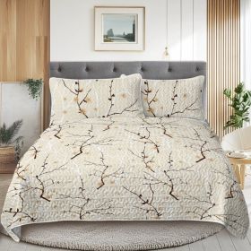 3pcs Minimalist Tree Branch Patterned Blankets Suitable For All Seasons, Including Flower And Autumn Leaf Bedding Sets With 2 Pillowcases, Suitab (Option: King-White)