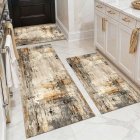 Three-piece kitchen rug set, non-slip and washable, abstract pattern kitchen hallway rug, soft and comfortable, suitable for sinks, floors, entra (Main Color: White, Main Material: Polyester)