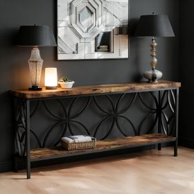2-Tier Console Table, Industrial Sofa Table Behind Couch (Main Color: Brown, Main Material: Wood)