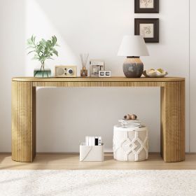Curved Design Console Table with Unique Vertical Stripe Design ,Suitable for Living Room,Study and Entrance (Color: Natural, Material: Pine)