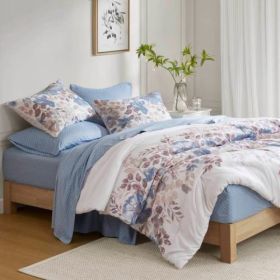 Floral Comforter Set With Bed Sheets Blue Queen (Option: Blue)